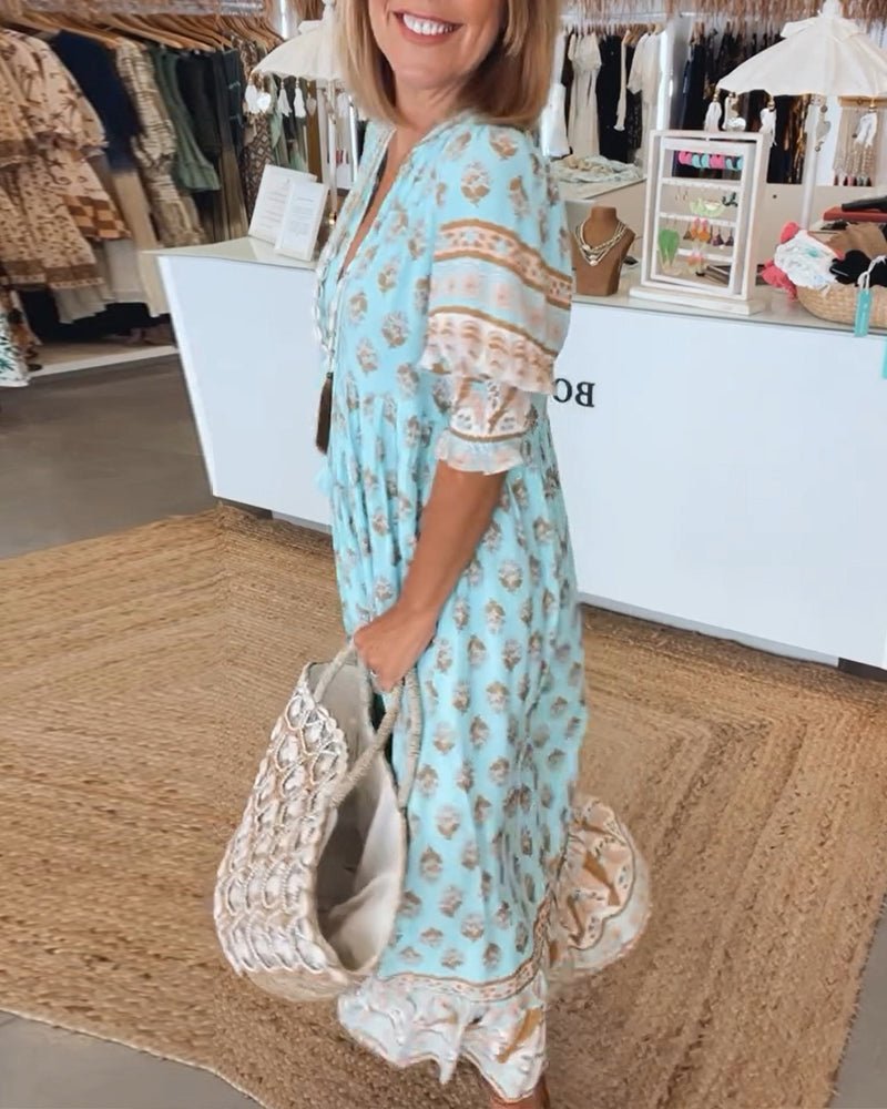 Mana | Schickes Blumen-V-Ausschnitt-Kleid