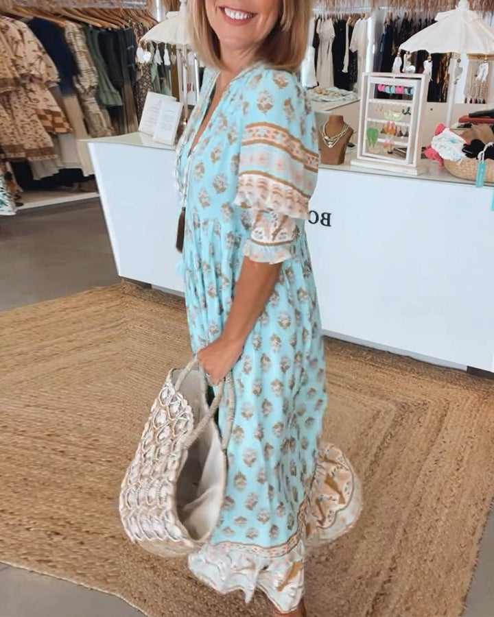 Mana | Schickes Blumen-V-Ausschnitt-Kleid