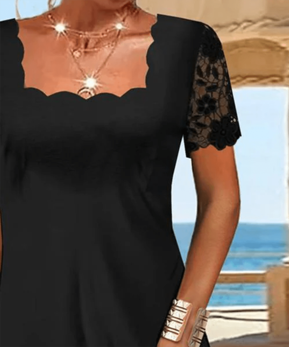 Maria | Midi-Kleid mit Bogensaum in Schwarz