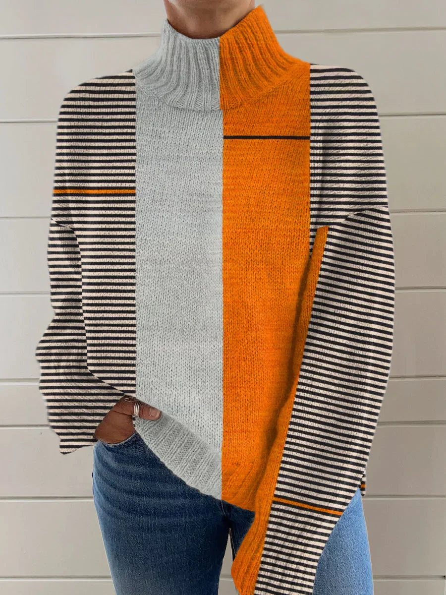 Vintage Abstrakt Geometrischer Rollkragen Strickpullover