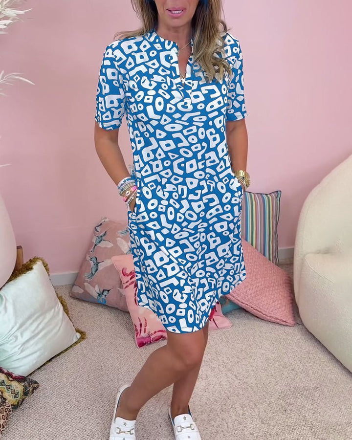 Sophie | V-Ausschnitt-Druckkleid mit Taschen