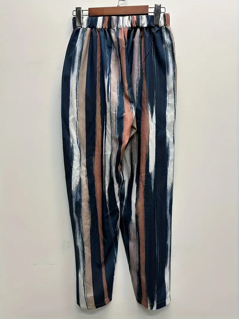 Marine &amp; Rosa Vertikal Gestreifte Knöchelhose