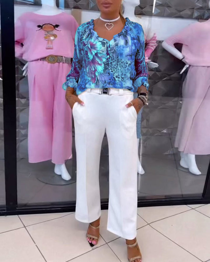 Elsie | Blumen V-Ausschnitt-Bluse