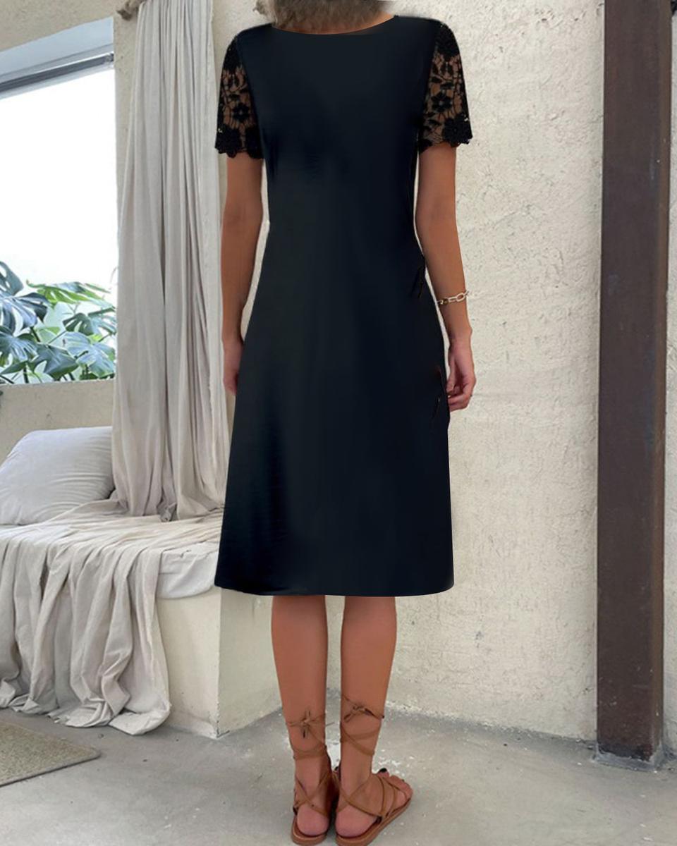 Maria | Midi-Kleid mit Bogensaum in Schwarz