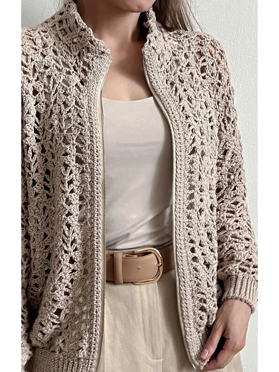 Vintage Häkelmuster Zipper Pullover