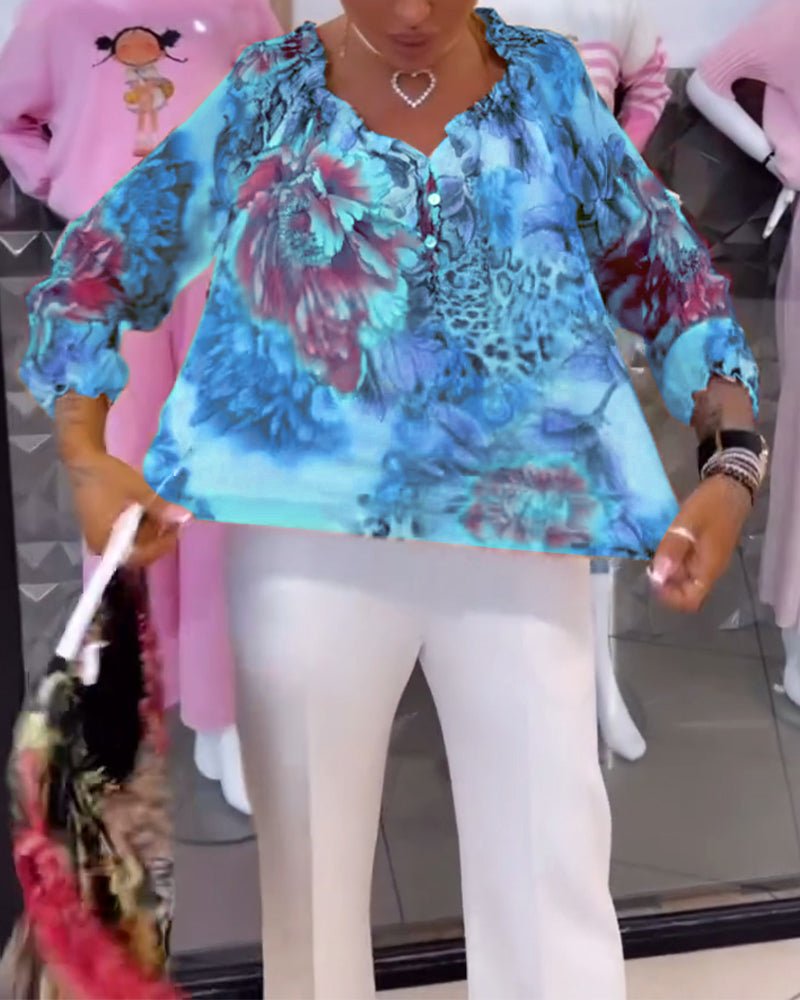Elsie | Blumen V-Ausschnitt-Bluse