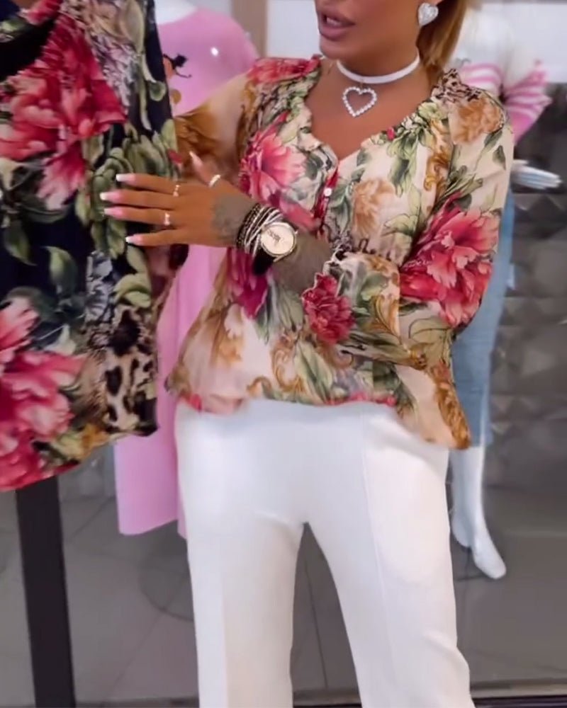 Elsie | Blumen V-Ausschnitt-Bluse