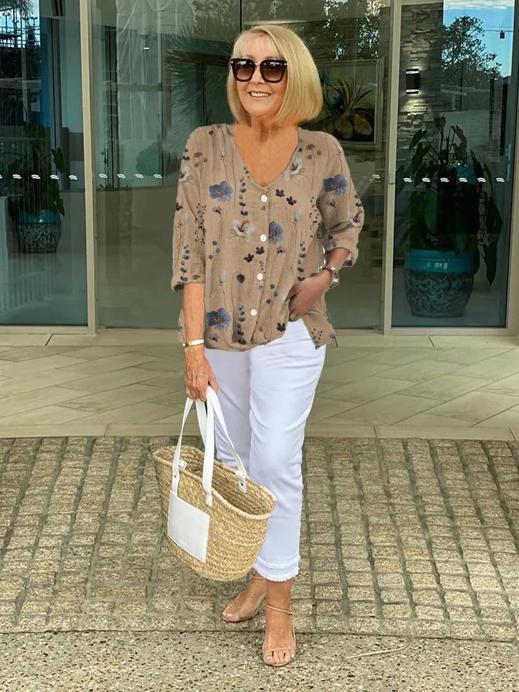 Joanne | Bedrucktes Knopf-Tunika-Top