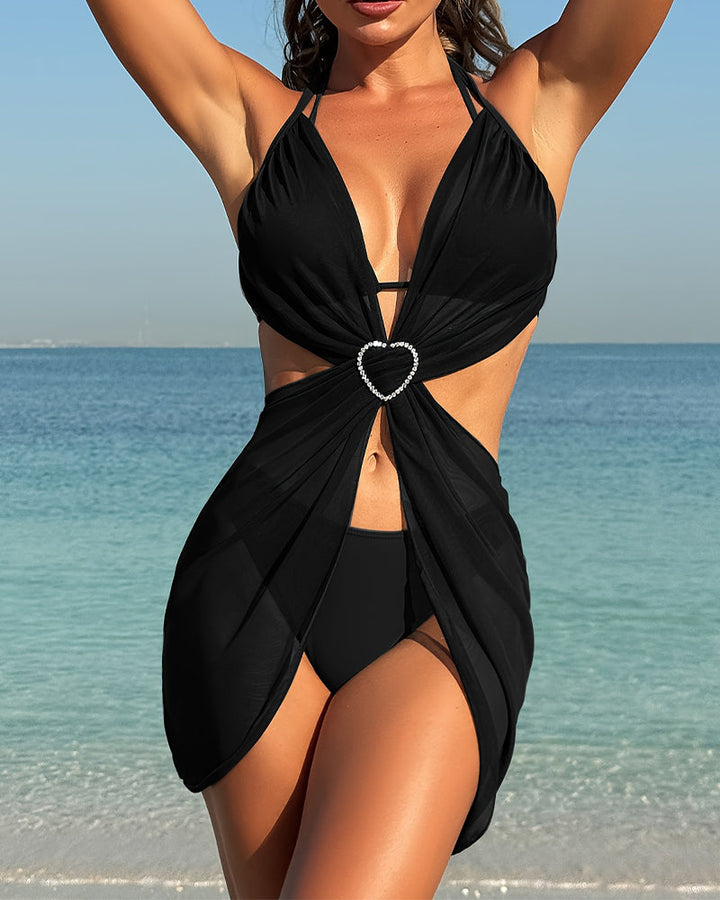 Schwarzes Glamour Herzausschnitt Bikini-Set