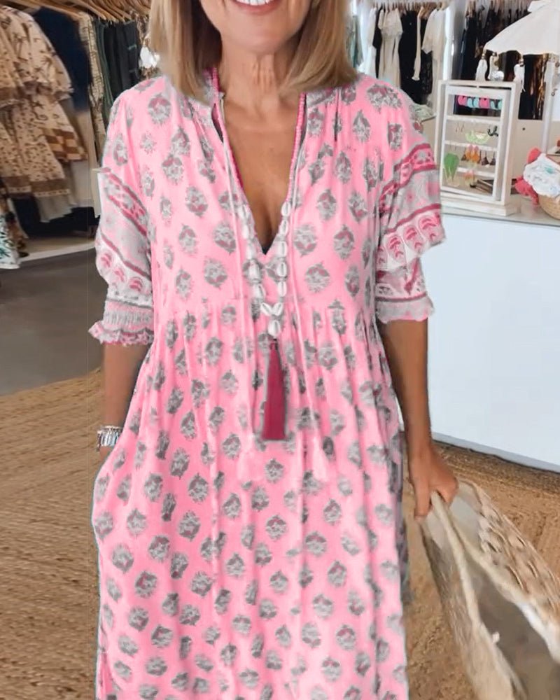 Mana | Schickes Blumen-V-Ausschnitt-Kleid