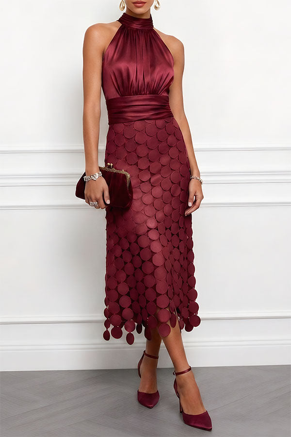 Delphine Vasseur | Pailletten-Halter-Midikleid mit Muschelsaum