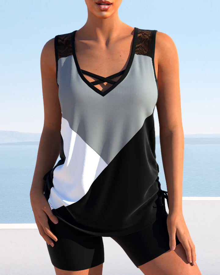 Block Spitzen-Detail Tankini-Set