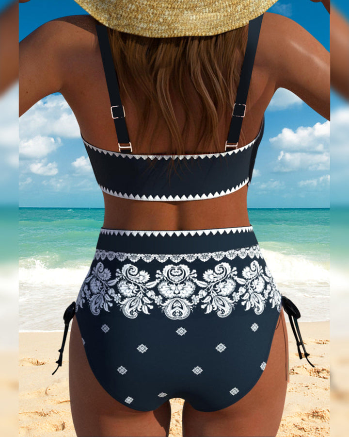 Marine &amp; Weiß Paisley High-Waist Bikini