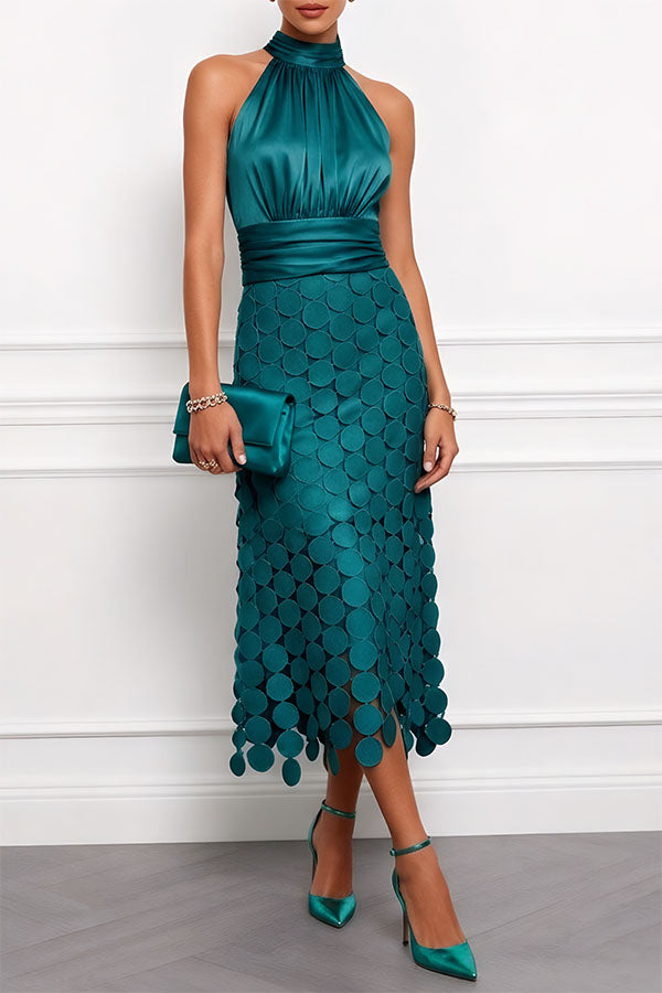 Delphine Vasseur | Pailletten-Halter-Midikleid mit Muschelsaum
