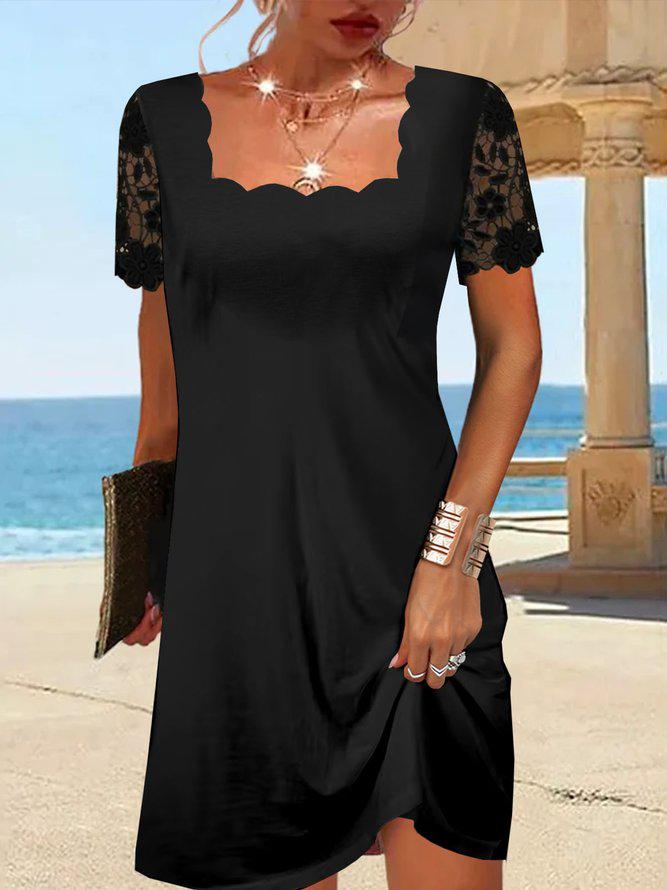 Maria | Midi-Kleid mit Bogensaum in Schwarz