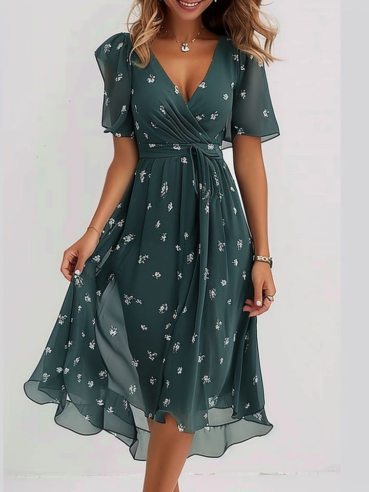 Ophelia | Modisches Kurzarm-Midi-Kleid in Grün