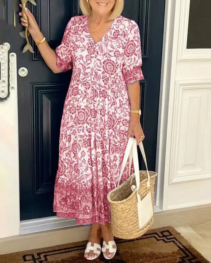 Keisha | Graziöses V-Ausschnitt Blumenkleid
