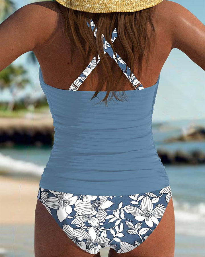 Gerafftes Schlüsselloch-Tankini-Set