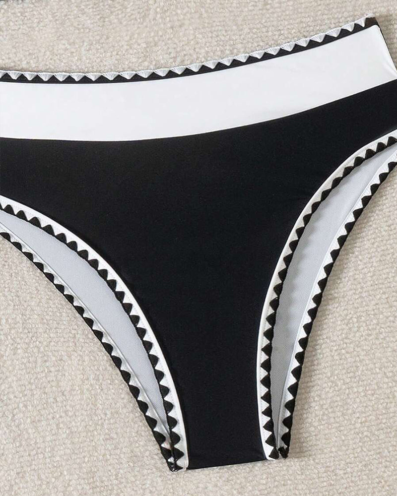 Schwarz &amp; Weiß Geo-Besatz Neckholder-Bikini