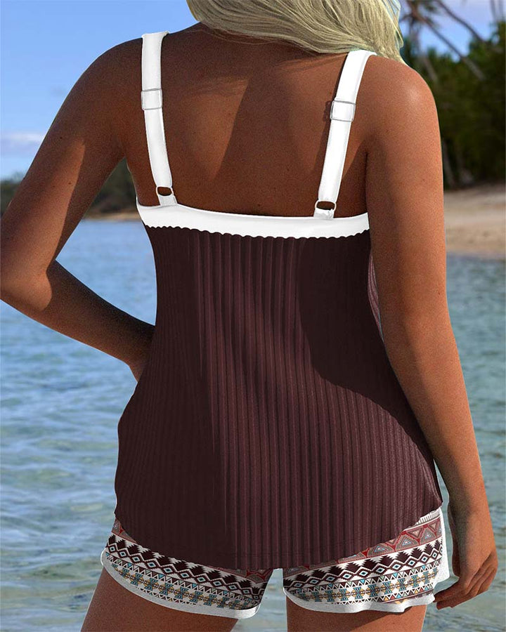 Tribal-Print Shorts-Tankini-Set