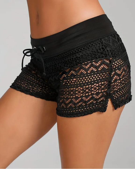 Schwarze Häkel-Strandshorts