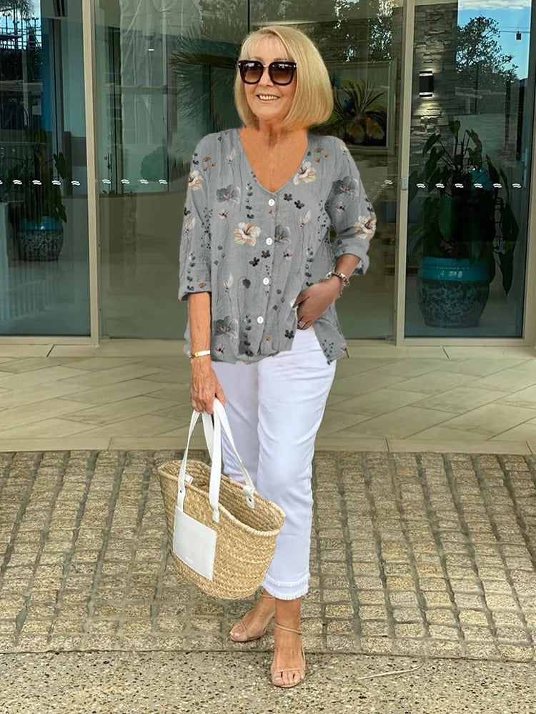 Joanne | Bedrucktes Knopf-Tunika-Top