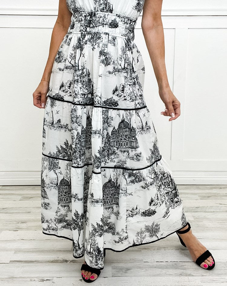 Eliza | Klassisches Toile-Maxikleid