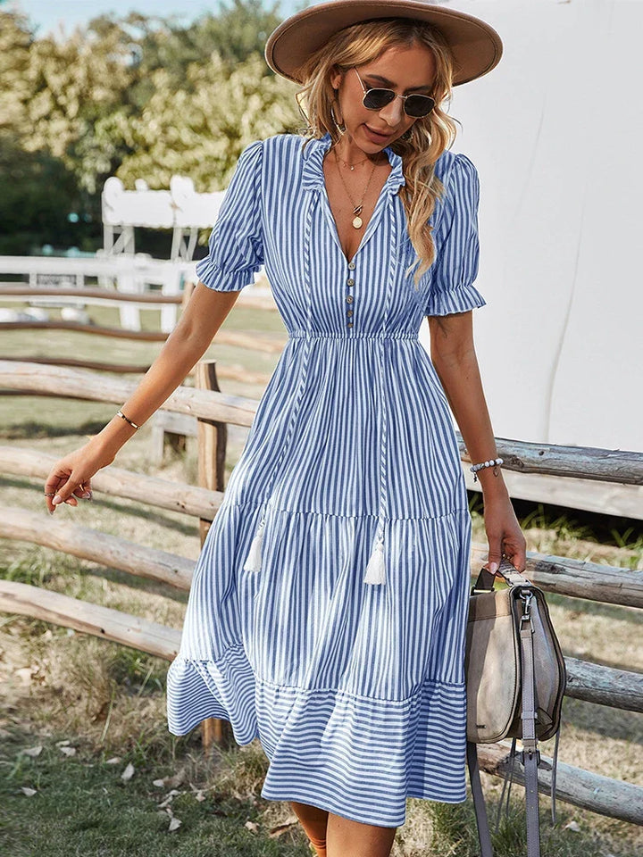 Elodie | Gestreiftes Quasten-Midiekleid