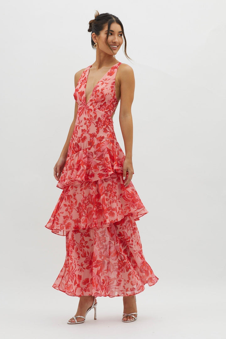 Flora™ | Romantisches Volant-Maxikleid mit Blumenprint