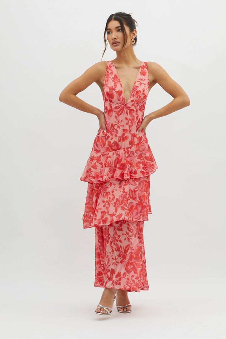 Flora™ | Romantisches Volant-Maxikleid mit Blumenprint