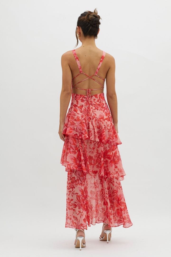Flora™ | Romantisches Volant-Maxikleid mit Blumenprint