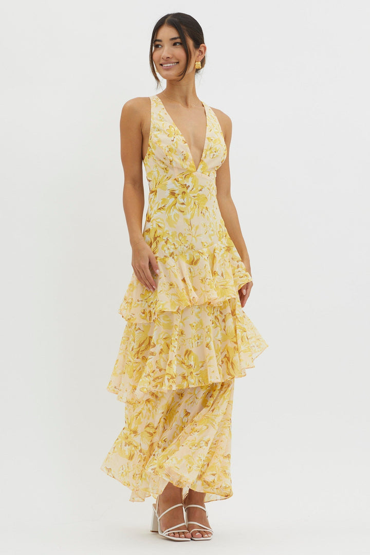Flora™ | Romantisches Volant-Maxikleid mit Blumenprint
