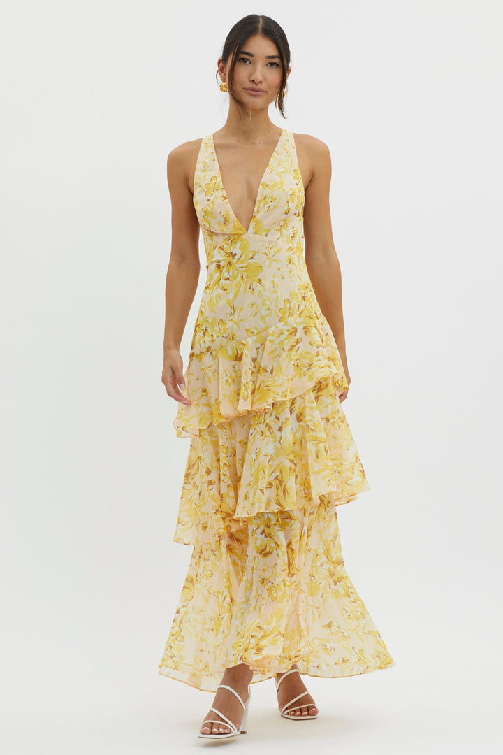 Flora™ | Romantisches Volant-Maxikleid mit Blumenprint