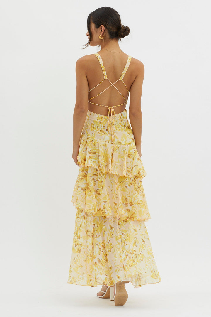 Flora™ | Romantisches Volant-Maxikleid mit Blumenprint