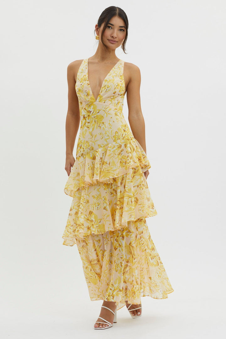 Flora™ | Romantisches Volant-Maxikleid mit Blumenprint