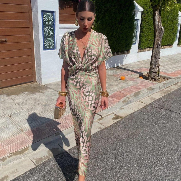 Palmera | Maxi-Kleid mit gedrehtem V-Ausschnitt