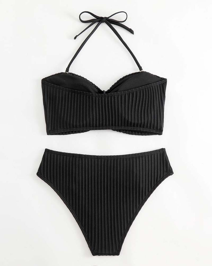 Gerippter Bikini mit Goldketten-Detail