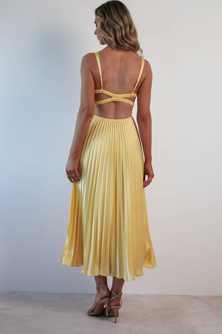 Cleo™ | Elegantes Plissee-Midikleid mit offenem Rücken