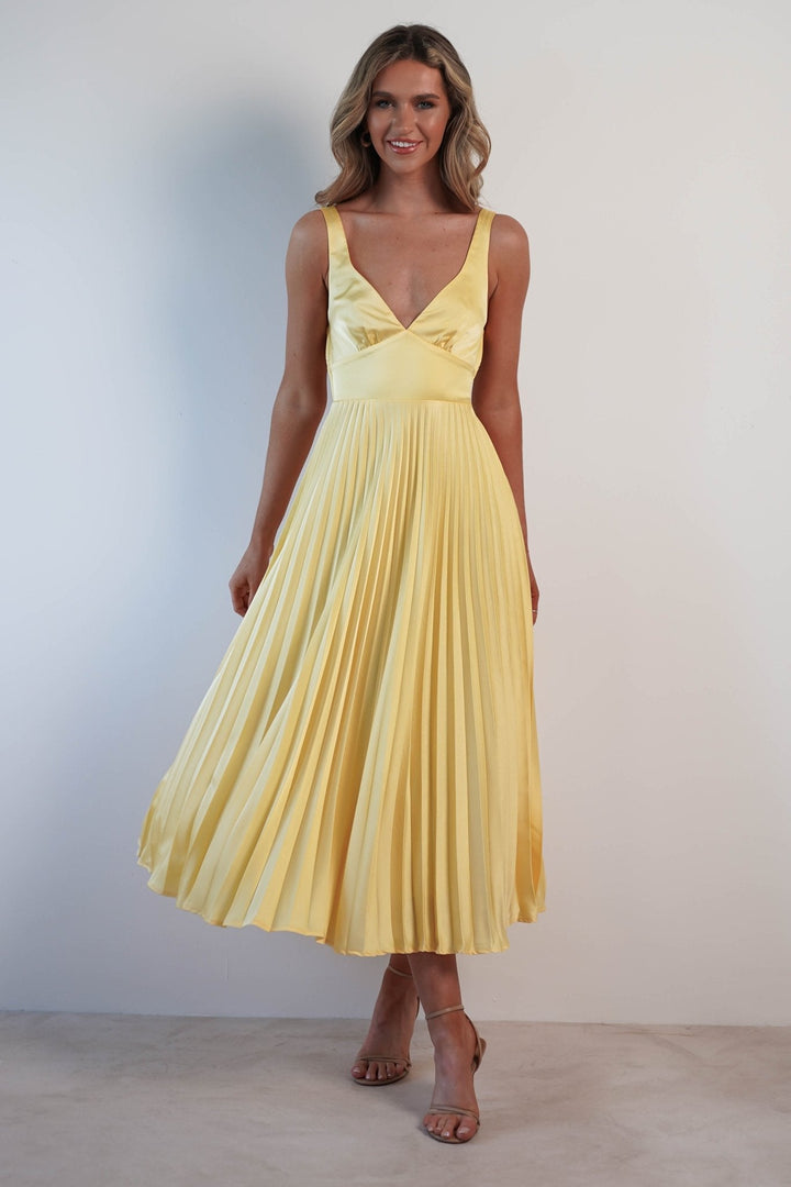 Cleo™ | Elegantes Plissee-Midikleid mit offenem Rücken