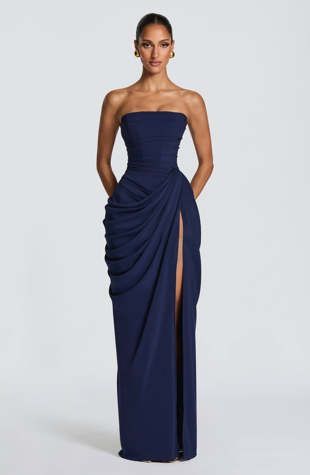 Zara™ | Dramatisches trägerloses Maxikleid mit Drapierung