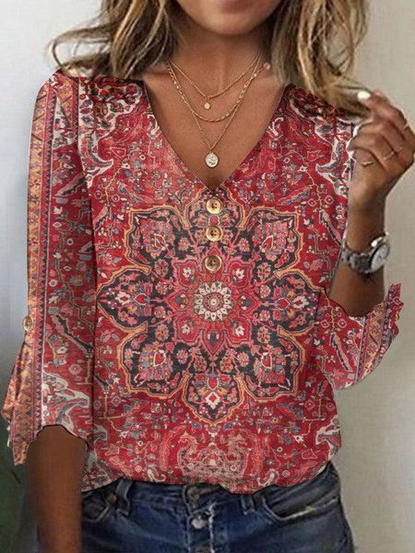 Arabella | Klassisches Top mit Rotem Druck