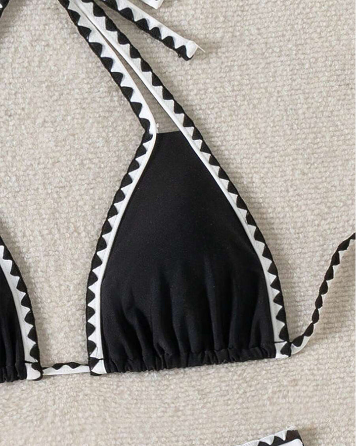 Schwarz &amp; Weiß Geo-Besatz Neckholder-Bikini