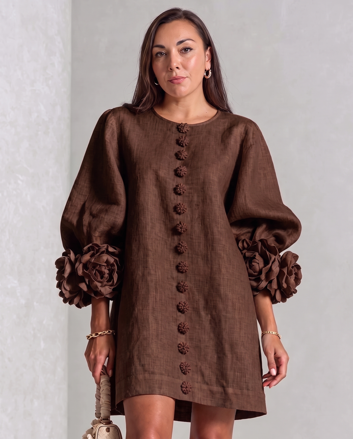 Camille Rousseau | Minikleid mit Rosetten-Manschetten und Ballonärmeln