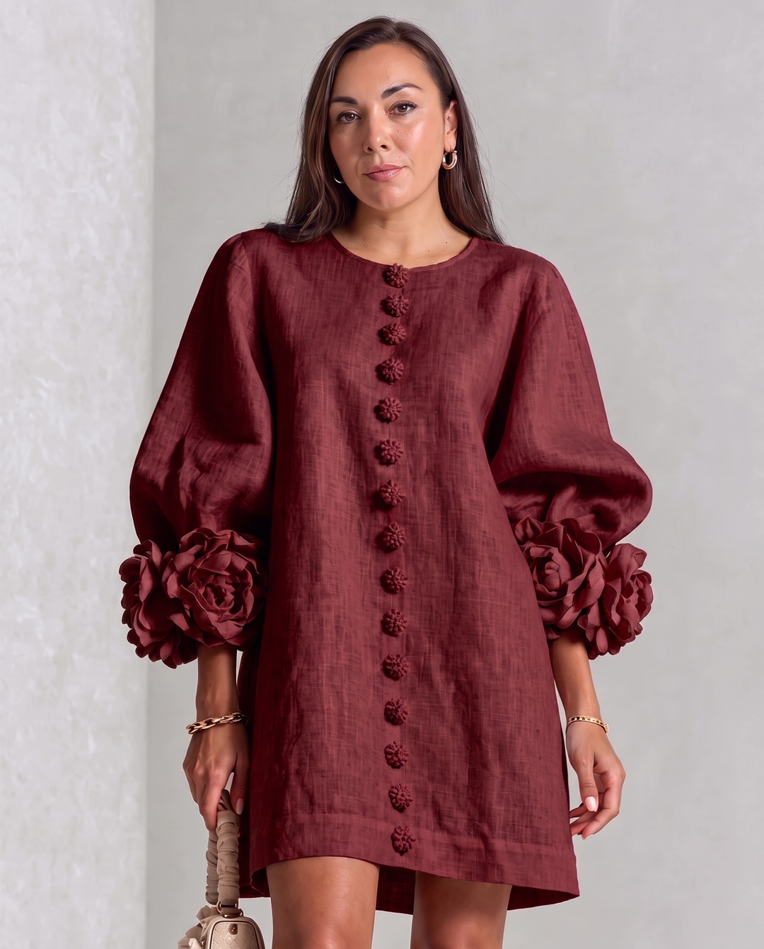 Camille Rousseau | Minikleid mit Rosetten-Manschetten und Ballonärmeln