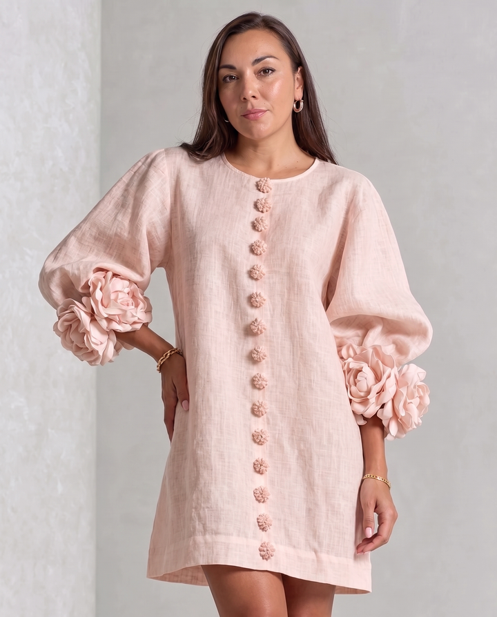 Camille Rousseau | Minikleid mit Rosetten-Manschetten und Ballonärmeln