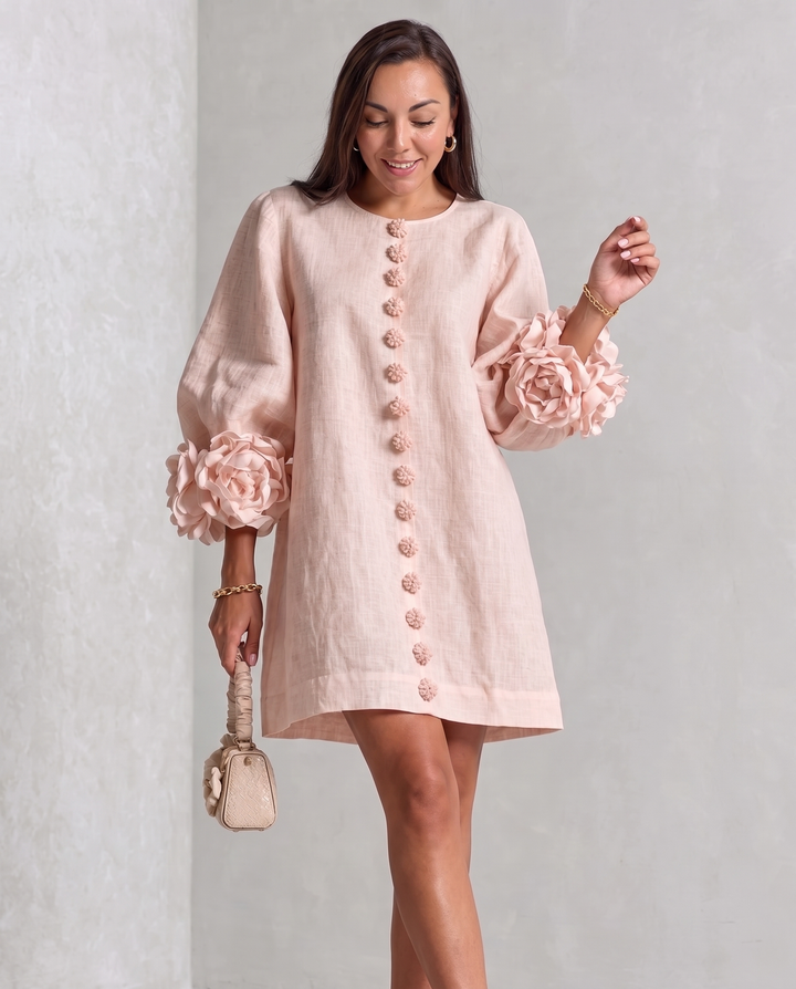 Camille Rousseau | Minikleid mit Rosetten-Manschetten und Ballonärmeln