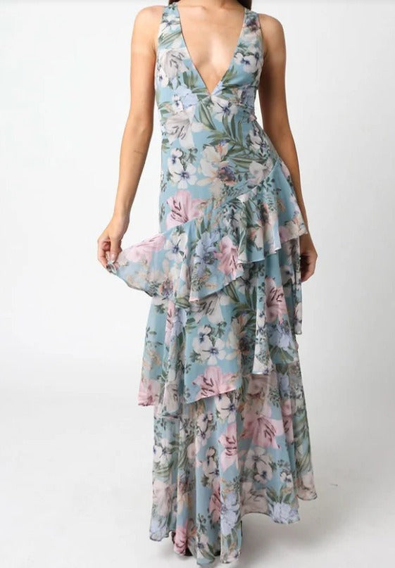 Flora™ | Romantisches Volant-Maxikleid mit Blumenprint