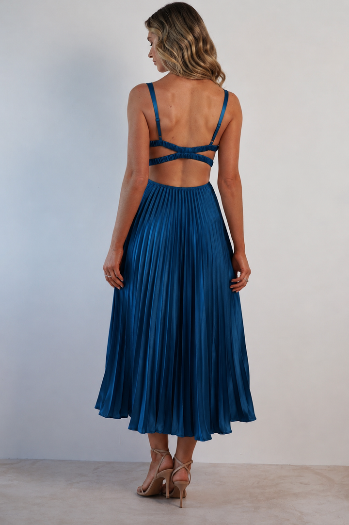 Cleo™ | Elegantes Plissee-Midikleid mit offenem Rücken