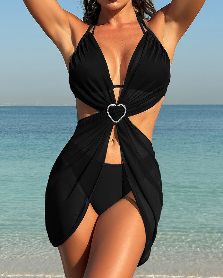 Schwarzes Glamour Herzausschnitt Bikini-Set