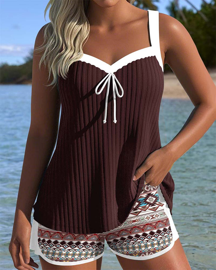Tribal-Print Shorts-Tankini-Set